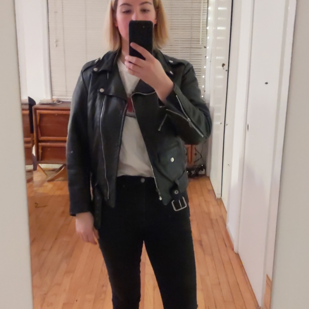 Vintage Black Leather Moto Jacket